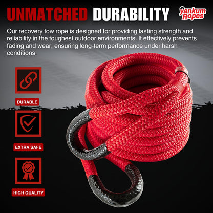Yankum Kinetic Recovery Rope - Heavy Duty 7/8" x 30' Tow Rope, Off-Road & Vehicle Recovery, Kinetic Energy Ropes for 4x4, Jeep, and Trucks, Made in USA – Python Series