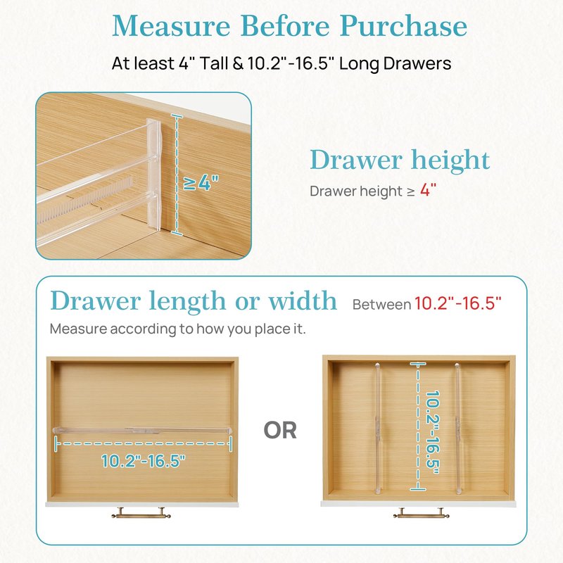 Vtopmart 8 Pack Drawer Dividers for Clothes, 4" High 10.2"-16.5" Adjustable Expandable Dresser Drawer Organizer, Clear Plastic Separators for Dresser, Baby Clothing, Underwear, Cosmetic, Toiletries