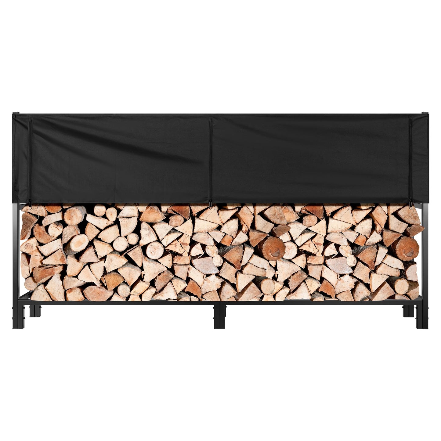 VIVOHOME Upgraded Heavy Duty 8 ft 1/2 Cord Firewood Rack Outdoor with Cover Combo Set, Thick Steel Log Holder Up to 3300 lb, Fire Wood Pile Storage Stand Organizer Black