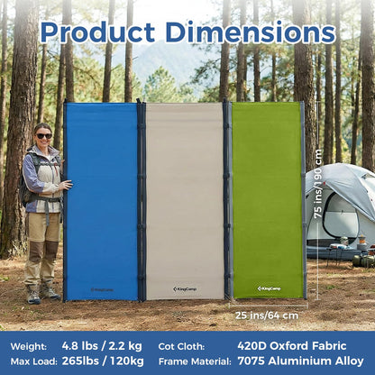 KingCamp Ultralight Camping Cot, Portable Folding Sleeping Cot for Adults, 265 Lbs Heavy Duty Compact Bed for Outdoor Backpacking Travel Hiking, Extra Wide 75 x 25 Inches, Blue Black