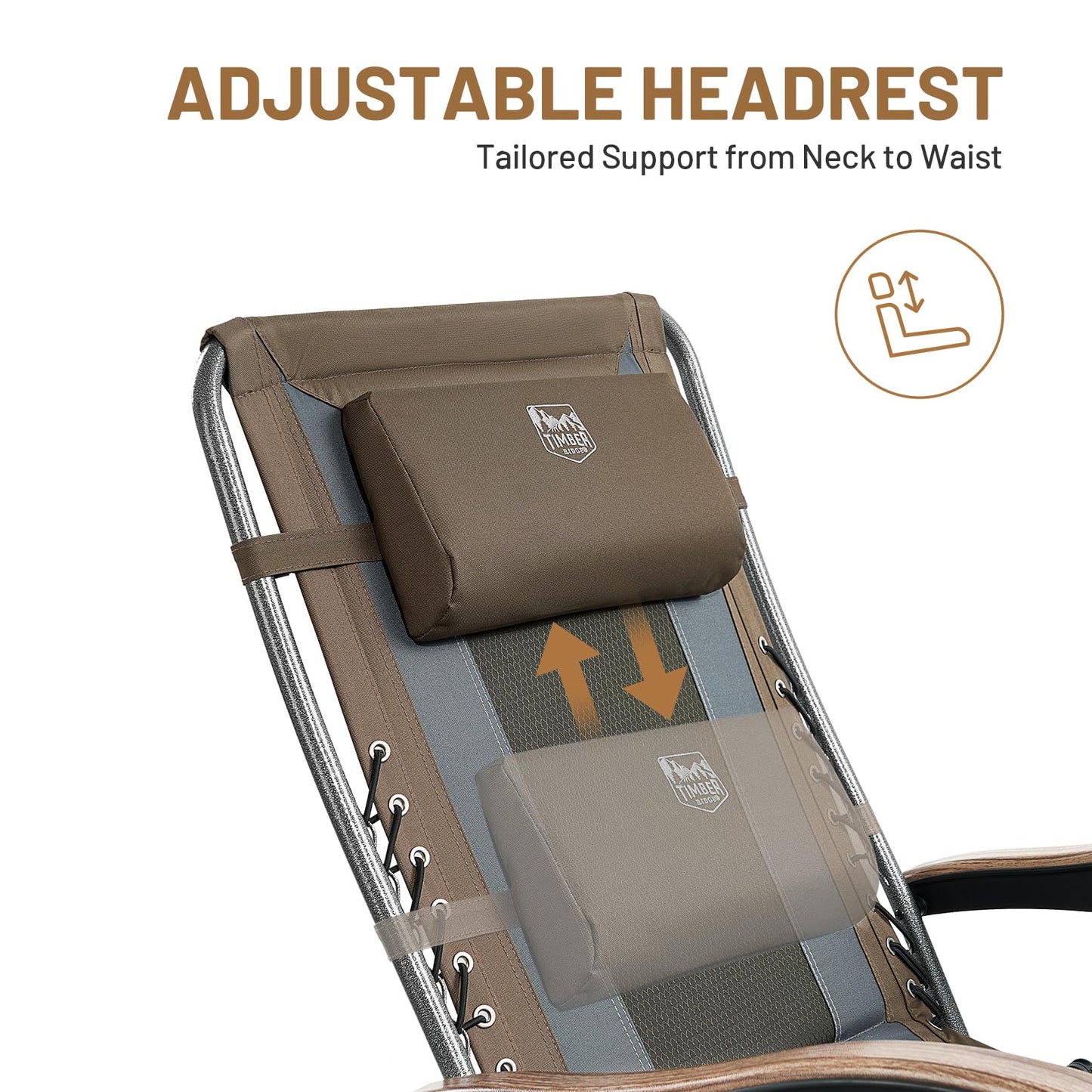 TIMBER RIDGE Outdoor Reclining Padded with Adjustable Headrest and Cup Holder Foldable Zero Gravity Lawn Chair for Adults, Supports 350 LBS, Brown-2 Pack