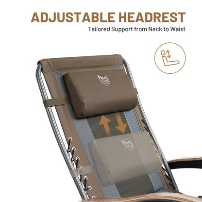 TIMBER RIDGE Outdoor Reclining Padded with Adjustable Headrest and Cup Holder Foldable Zero Gravity Lawn Chair for Adults, Supports 350 LBS, Brown-2 Pack