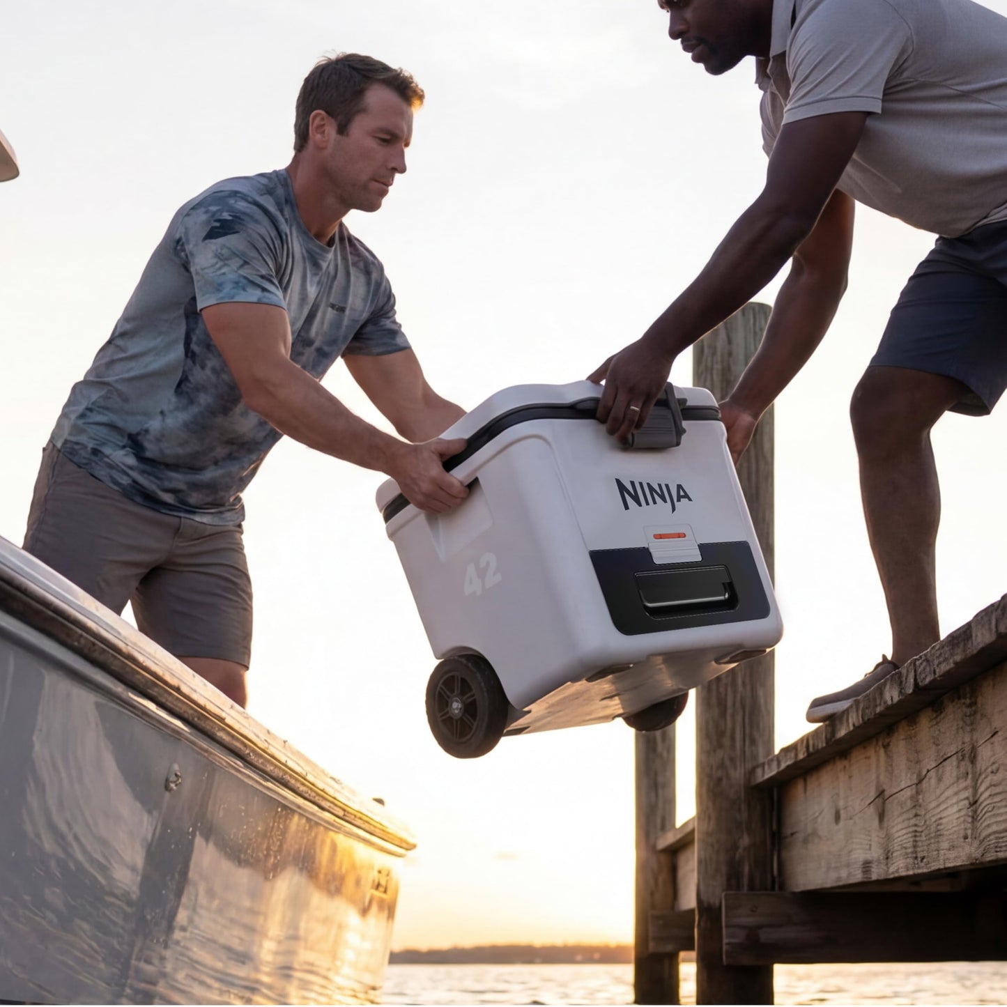 Ninja FrostVault 42qt Wheeled Cooler with Cold Dry Zone | Integrated Fridge-Temp Dry Storage Drawer | Premium Heavy-Duty Insulated Cooler | Keeps Ice Cold for Days | Lakeshore Blue | FB242BL