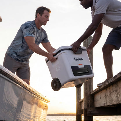 Ninja FrostVault 42qt Wheeled Cooler with Cold Dry Zone | Integrated Fridge-Temp Dry Storage Drawer | Premium Heavy-Duty Insulated Cooler | Keeps Ice Cold for Days | Lakeshore Blue | FB242BL