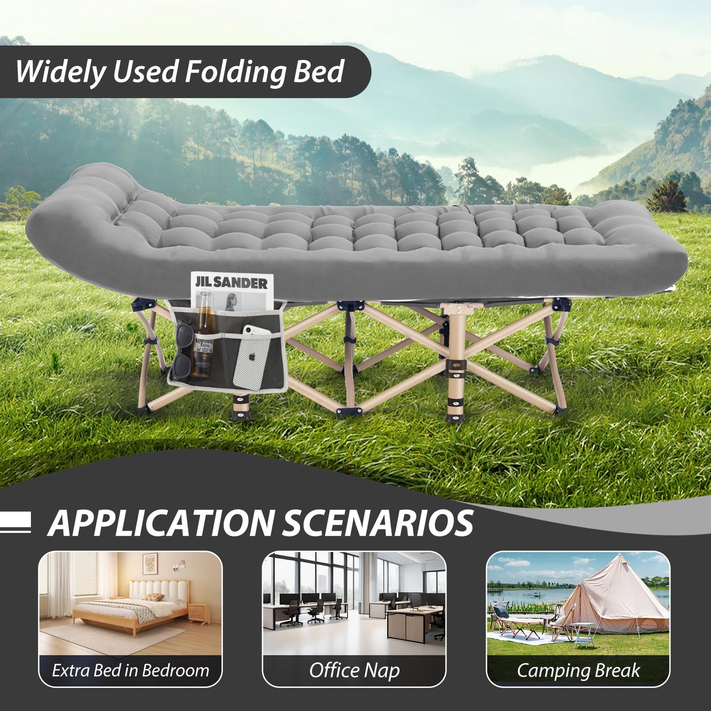 Candockway Folding Camping Cot for Adults, Portable Cot Bed with Comfy Mattress, 28" Extra Wide Sleeping Cots with Carry Bags for Home, Office Nap, Outdoor Travel Camp Beach, 600LBS(Max Load)