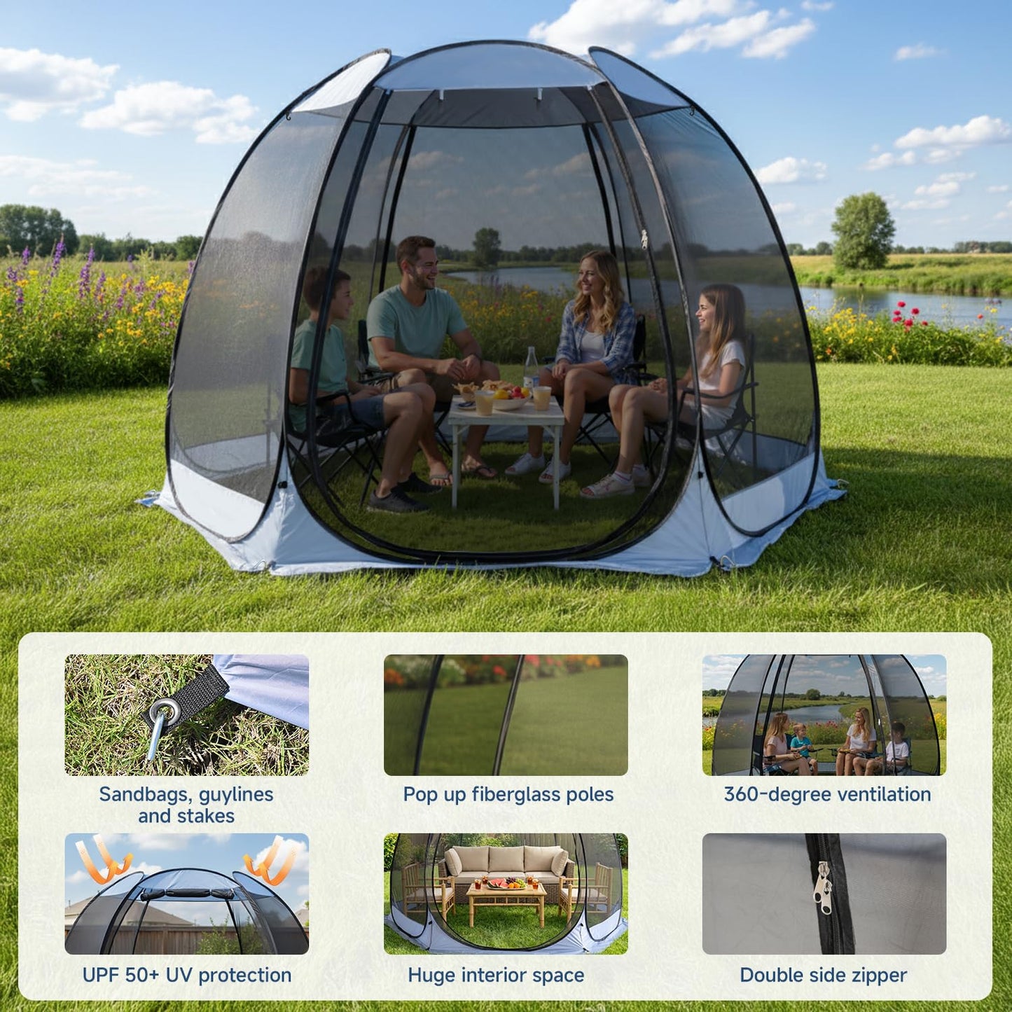 Alvantor 10'x10' Pop Up Screen House Tent, Instant Outdoor Gazebo with Mosquito Netting & UPF 50+ Sun Protection, Portable Canopy Shelter for Patio, Backyard, Camping (4-6 Person),Charcoal Gray