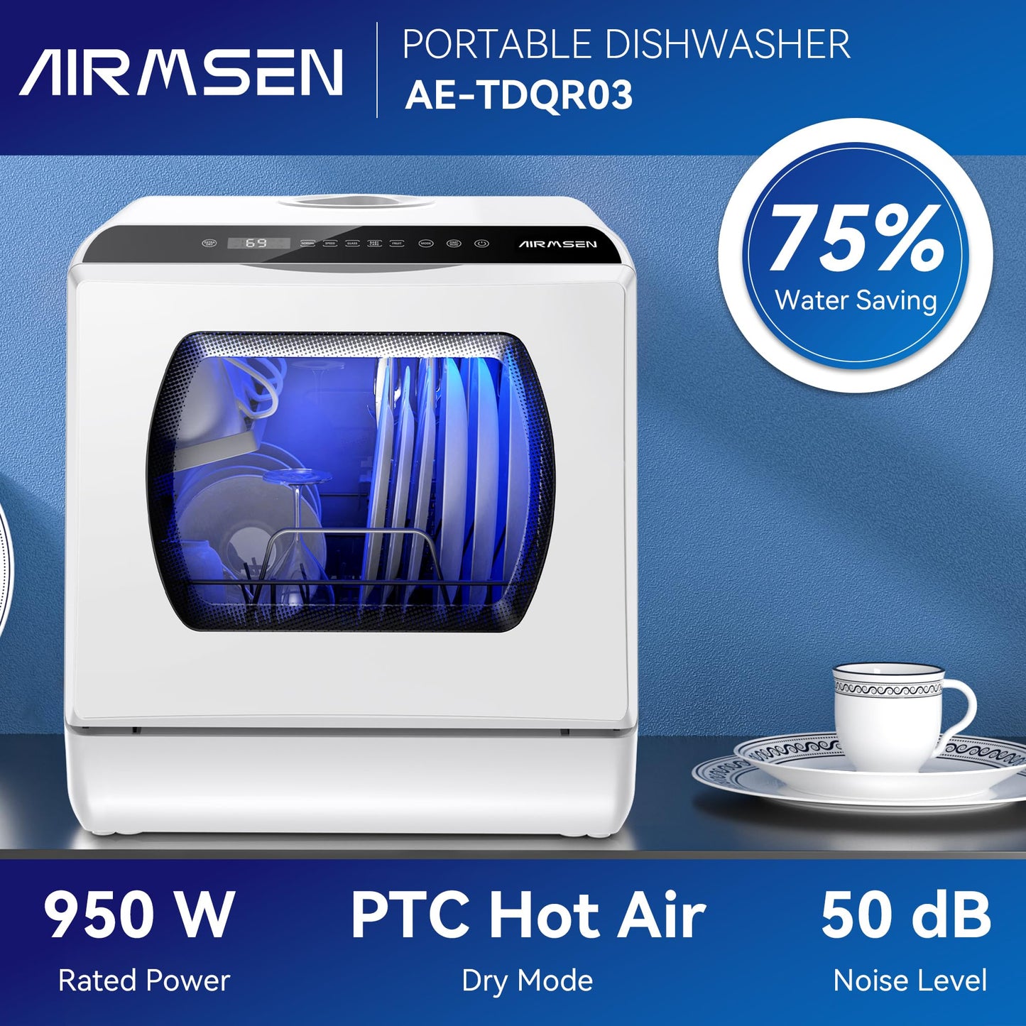 Portable Countertop Dishwashers, 5 Washing Programs Mini Dishwashers with 5 L Built-in Water Tank and Double-layered Glass Door, No Hookup Needed for Home, Apartments & RVs