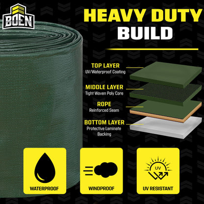 Ultra Heavy Duty Tarp Waterproof Large Cover | Hunter Green, 20' x 30' 16 Mil Thick | Rip Proof Tarps | Thick Weave Material, UV Resistant Great for Tarpaulin Canopy Tent, Boat, RV or Pool Cover