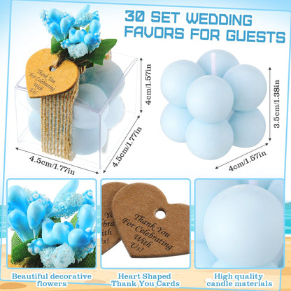 MTLEE Mini Bubble Candles Wedding Favors Gifts for Guests 1.57" x 1.38" Bubble Candles with Cards Dried Flowers DIY Gift Set for Baptism Party Bridal Shower Thank You Gifts(Blue,30 Sets)