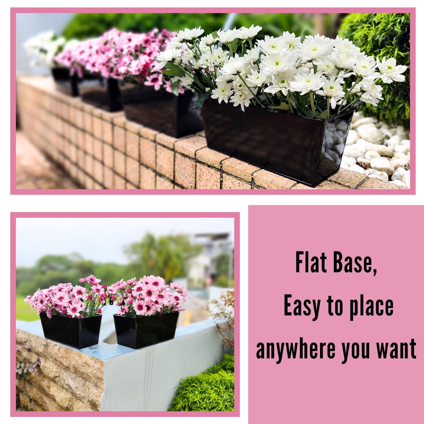 LaLaGreen Rail Planters (16 Inch, 2 Pack) Black Metal Rectangle Plants Boxes Hanging Flower Pots Patio Decor Apartment Balcony Outdoor Planter Deck Railing Fence Rail Decorations Garden Baskets Pot