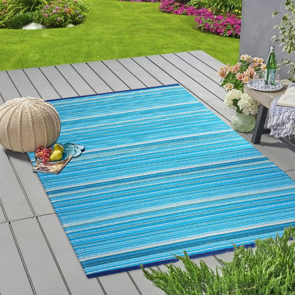 Wefavor Reversible Outdoor/Indoor Plastic Rug Plastic Straw Rug Waterproof Portable Mat, Easy to Clean and Fold,Perfect for Garden, Patio, Picnic, Decking-（Blue，9x12Ft）
