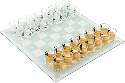 True Shot Glass Chess Game Chess Board with Shot Glass Chess Pieces Clear Glass and Frosted Glass Chess Drinking Game