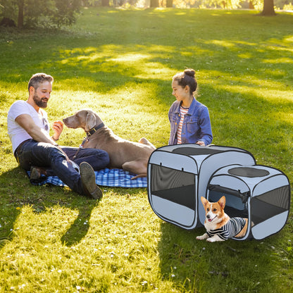 EighteenTek® 2-in-1 Portable Cat Playpen(Front Doors), Pop up Kitten Playpen, Assembly-Free, Pet Tent Crates Kennel Cage Enclosure for Dog Puppy Indoor Outdoor(No Divider, Unified Space)
