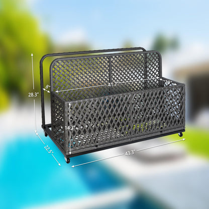 IDEALHOUSE Poolside Float Storage, Outdoor Storage, Patio Basket, Storage Box, PE Rattan Outdoor Pool Caddy with Rolling Wheels for Floaties, Patio, Pool, Beach-Sturdy & Movable, Diamond Gray