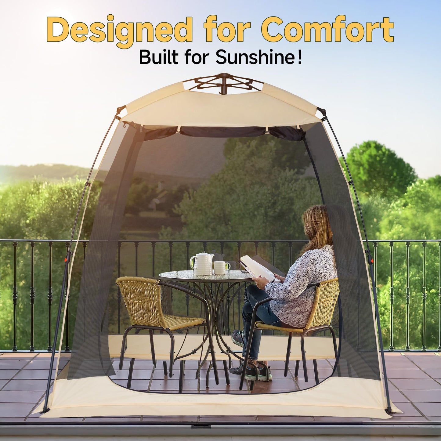 EighteenTek® Screen House Gazebo, 2-4 Person Pop Up Screen Tent, Instant Screen Room with Carry Bag, Outdoor Mosquito Tent Pop-Up, Sun Shade Shelter for Patio, Garden, Backyard, Deck 7 x 4 x 6.5 FT