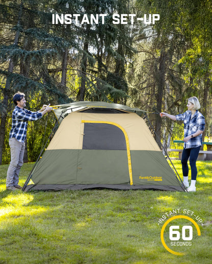 FanttikOutdoor Zeta C6 Pro Camping Tent 6 Person Instant Cabin Tent Setup in 60 Seconds with Rainfly & Windproof Portable with Carry Bag for Family Camping & Hiking, Upgraded Ventilation, Green