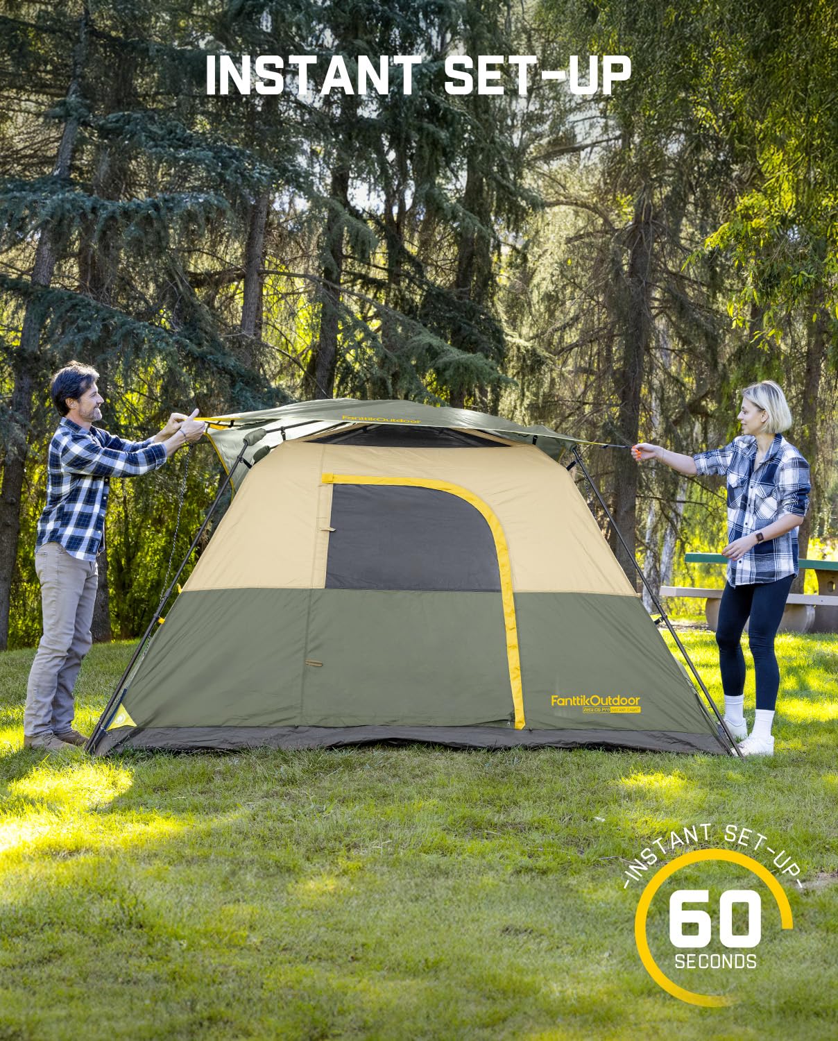 FanttikOutdoor Zeta C6 Pro Camping Tent 6 Person Instant Cabin Tent Setup in 60 Seconds with Rainfly & Windproof Portable with Carry Bag for Family Camping & Hiking, Upgraded Ventilation, Green