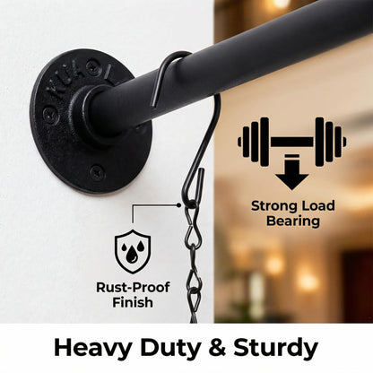 ZYUXUAN 2 Pack Black Metal Pipe Plant Hanger Indoor with Hanging Chains, Industrial Window and Wall Mounted Hanging Rod Planter for Plants, Pot/Plant Not Included