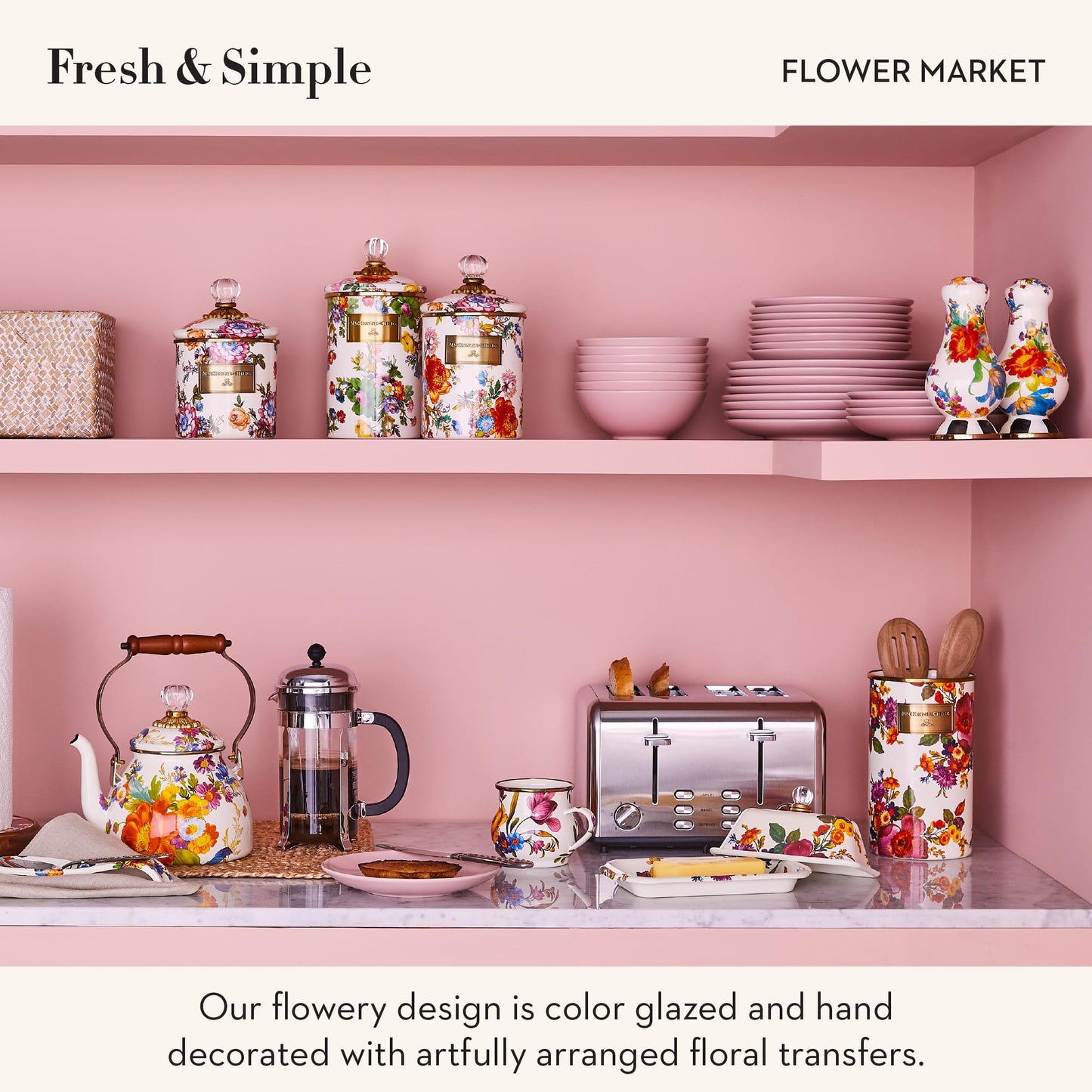 MACKENZIE-CHILDS Enamel Canisters, Versatile Kitchen Storage Containers, Small (38 oz.), Medium (48 oz.), and Large (64 oz.), Set of 3, White Flower Market