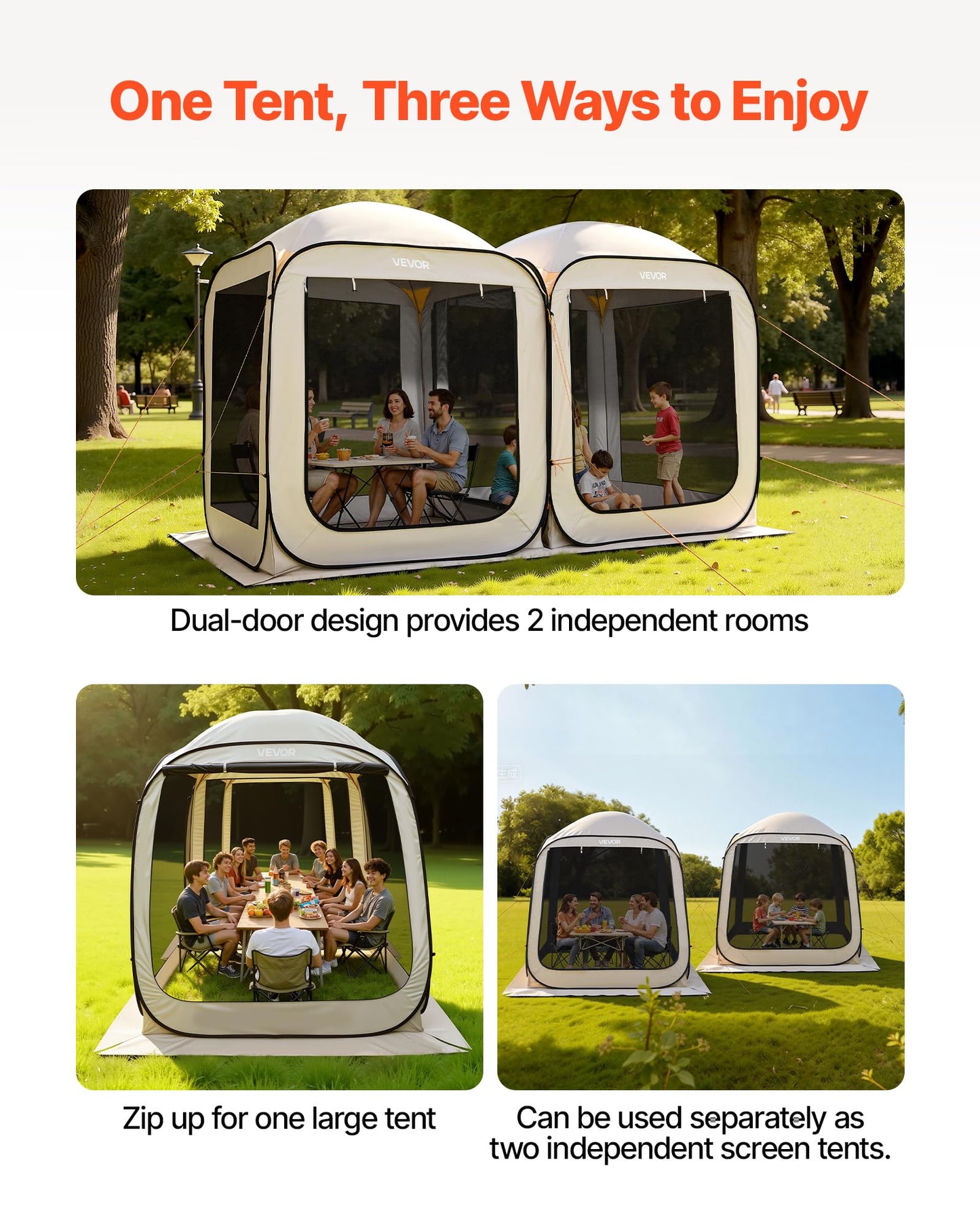 VEVOR Pop up Screen House Tent, 12 x 6 ft, 2 in 1 Screen Gazebo, Portable Screened in Canopy with Carry Bag, Netting Sides, Ground Stakes, for Garden, Patio, Backyard, and Outdoor Activities, Beige