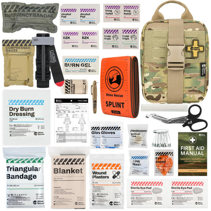 RHINO RESCUE IFAK Trauma Kit with C-A-T Tourniquet for Wound Care, Tactical First Aid Kit Molle Pouch for Military, Combat, Car, Camping, Hiking, Travel(Camouflage)