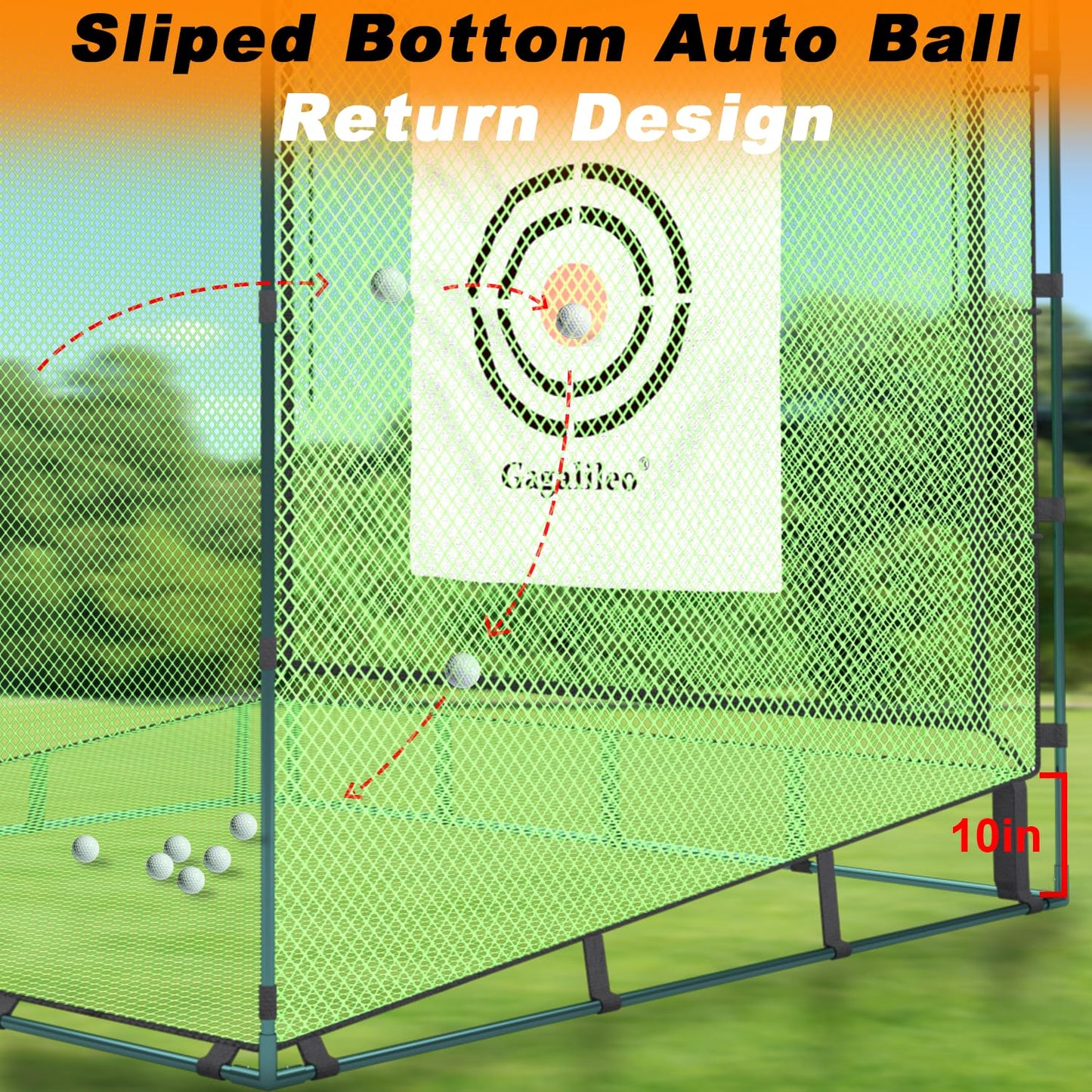Gagalileo Golf Driving Cage Net: Heavy Duty 1 in Steel Frame - Noise Reduction Target for Backyard Garage Indoor Simulator - 10x10x10 FT High Density Hitting Swing Practice with Bottom