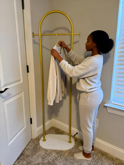 HKaikzo Gold Coat Rack, Modern Garment Rack with Marble Base, Heavy-duty Clothing Racks Freestanding, Can Hang Clothes, Hat, Scarf, Organize Shoes 19.7" W