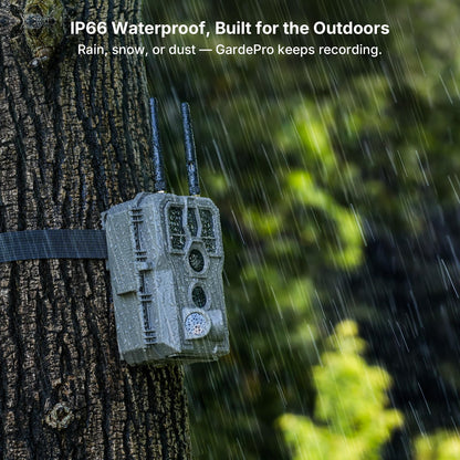 GardePro E8 2.0 Pro WiFi Trail Camera (Non-Cellular) with 10W Solar Panel SP1000, 4K Ultra HD & 64MP, Dual Antennas, 165ft Long-Range WiFi, 7800mAh Battery + 64GB SD Card, Motion Detection