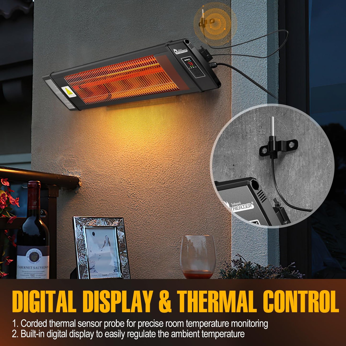 DR. INFRARED HEATER Portable Infrared Indoor and Outdoor Space Heater for Patio, Garage, Commercial & Residential With Remote Control, With Thermostat, Black
