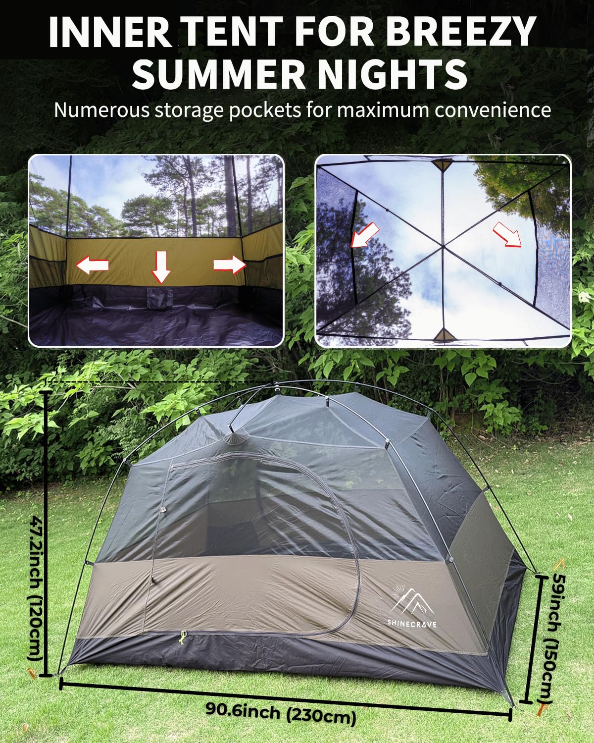 Camping Tent 2 Person,Ultra Large Capacity, 3 Season Backpacking Tent 2 Person, PU3000mm, Free Standing,Lightweight,Ideal for Camping, Hiking, Glamping, Mountaineering (Army Green)