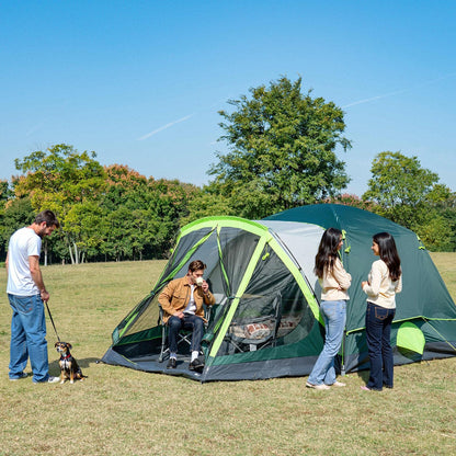 JELUCAMP 6/8 Person Large Waterproof Family Tents for Camping, Screened Camping Tent with Screen Porch, Bug-Free Relaxation & Easy Setup, Includes Rainfly & Carry Bag, Dark Green