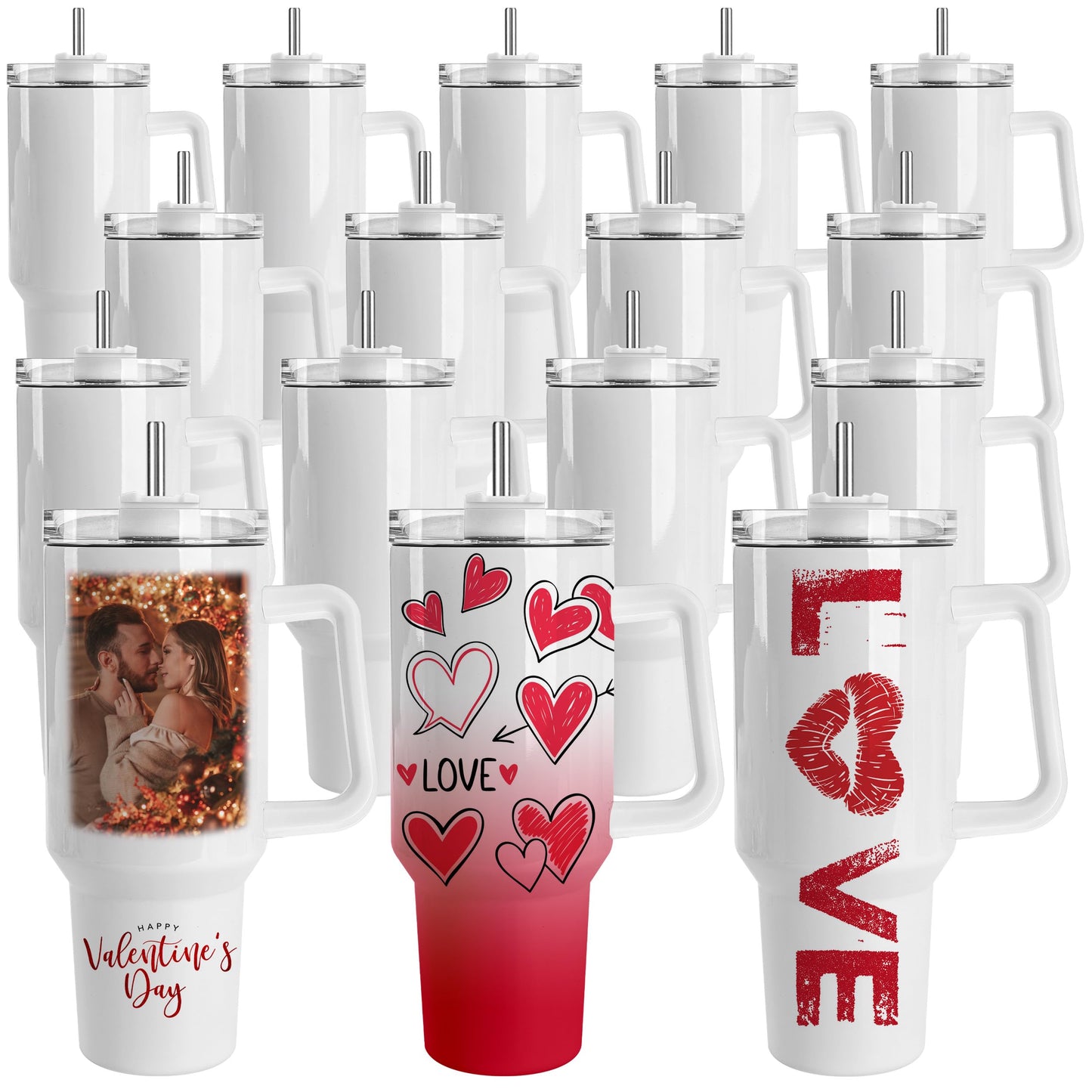 Joyclub 16 Pack 40 OZ Sublimation Tumblers with Handle Blank Insulated Large Tumbler Bulk, Coffee Travel Cups Stainless Steel Travel Mug for DIY Craft Heat Press Print