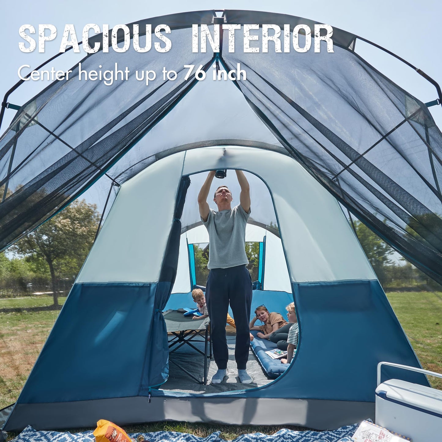 Portal 6 Person Family Camping Tents with Screen Porch, Weater Resistant 7' Tall Tent with Rainfly & Upgrated Poles, Easy Setup Tent for Outdoor Family Camping