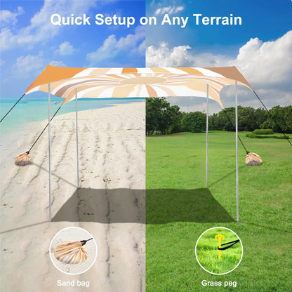 Beach Tent, UPF 50+ Beach Canopy Sun Shade, Portable 10×10 FT Large Pop-Up Beach Tent Sun Shelter with Sand Anchors, Ground Pegs, Easy Setup for Beach, Camping, Park, and Backyard Fun - Sunflower