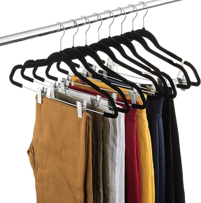 Zober Velvet Hangers - 20 Pack Metal Clip Hangers for Pants, Skirts & Dresses with 360° Hook