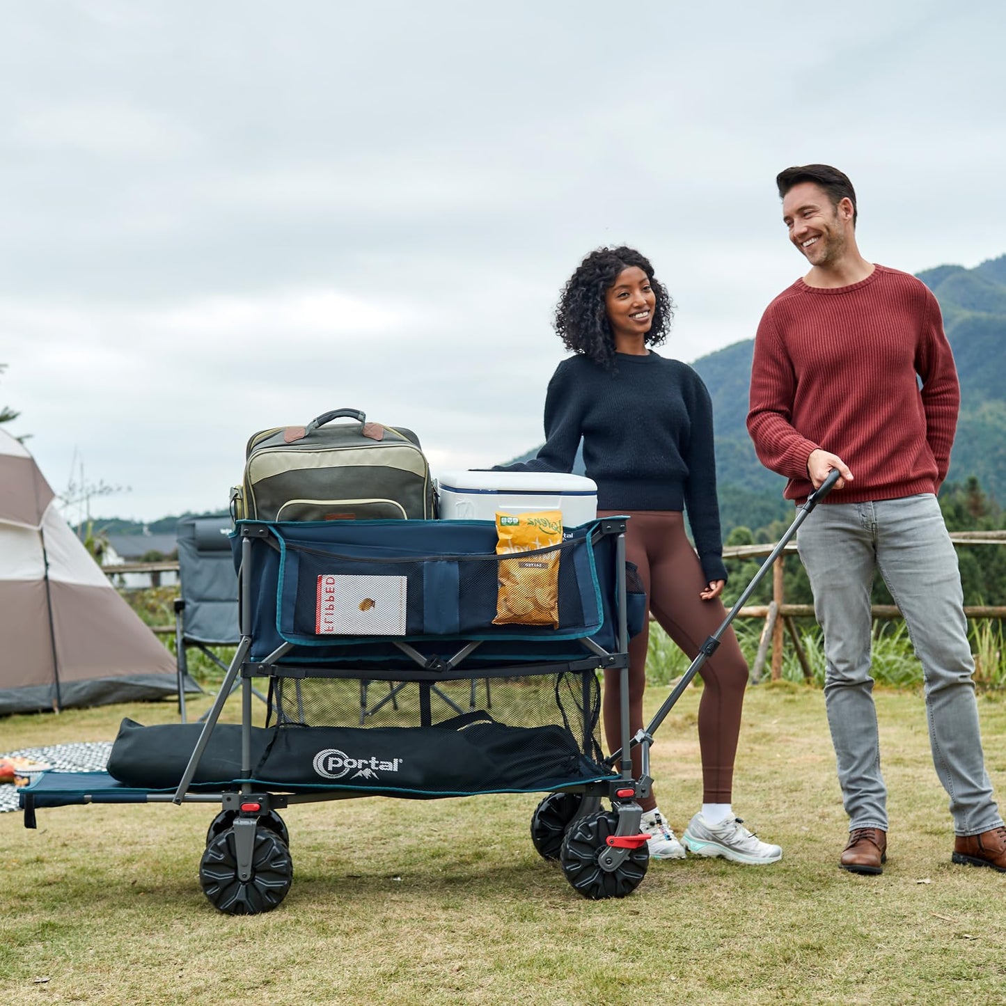 Portal Collapsible Large Double Decker Wagon with Brakes, 660lb Foldable Heavy Duty Utility Wagon Cart, 400L All-Terrain Big Wheels & 54" Extra Long Extender for Sports, Camping & Outdoor Use