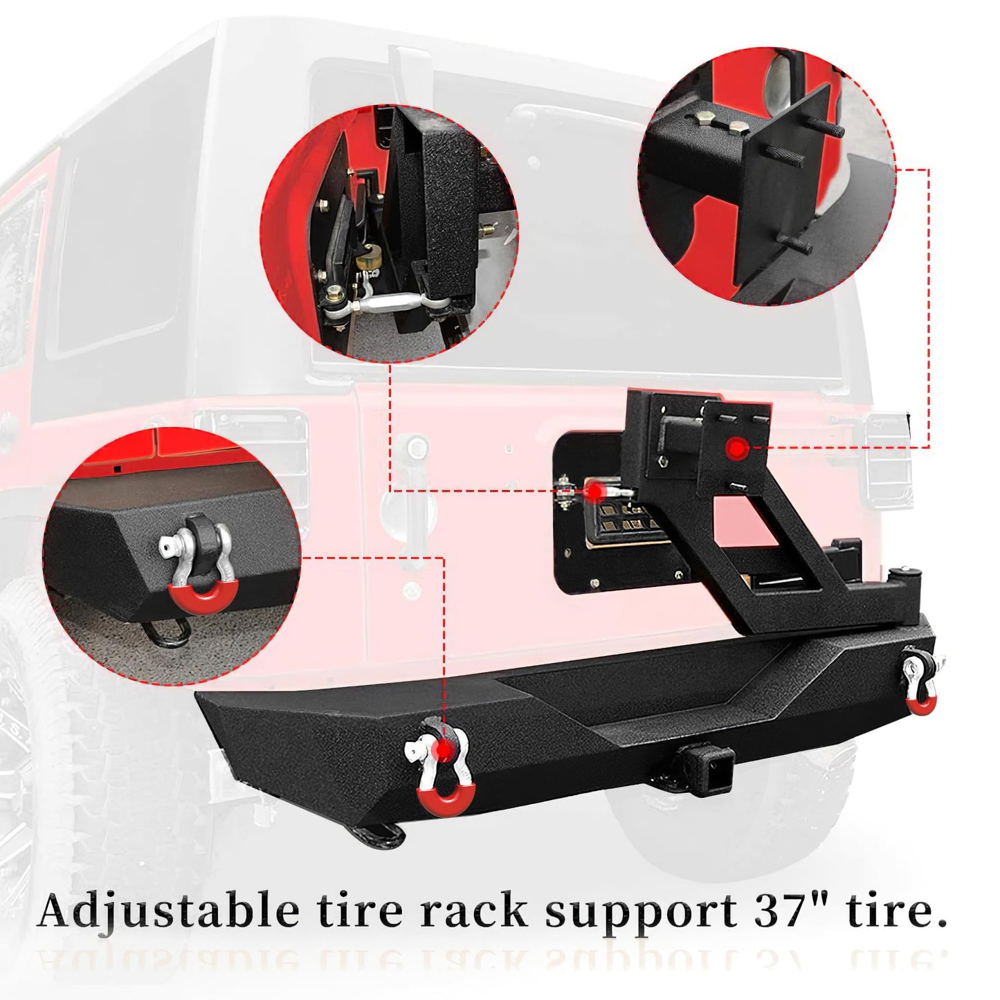 YITAMOTOR Rear Bumper with Tire Carrier Compatible with 2007-2018 Jeep Wrangler JK & Unlimited JKU, Off Road Rock Crawler Full Width Black Bumper w/2" Hitch Receiver & D-Rings