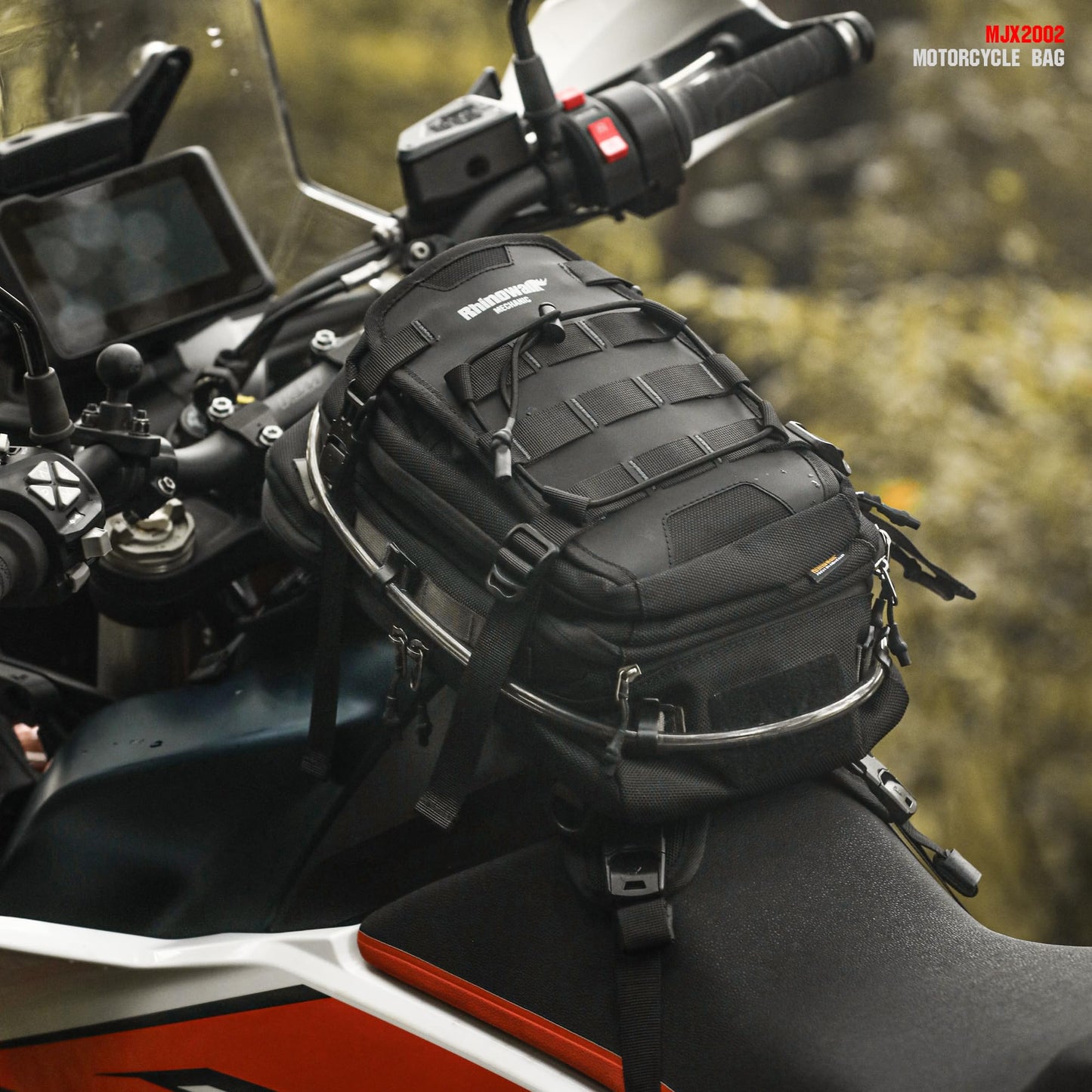 Rhinowalk Motorcycle Tank Bag Travel Luggage Motorcycle Backpack with 1.5L Water Bladder MOLLE System Fits Honda Yamaha Suzuki Kawasaki Harley-Black