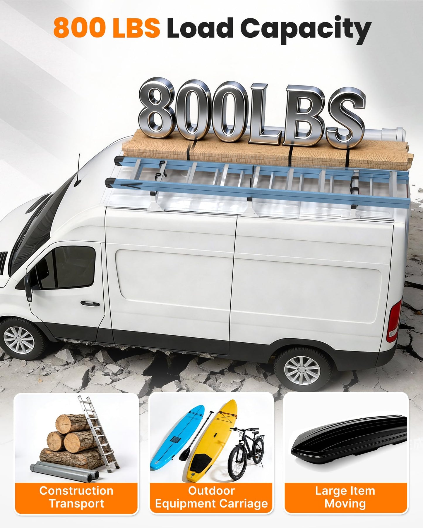 MELIPRON Van Roof Rack with Side Rails Fit for Mercedes-Benz Sprinter 2007-2025 144" WB High Roof - 800 LBS Alloy Steel Cargo Ladder Rack with Aluminum Tracks and Rubber Seal