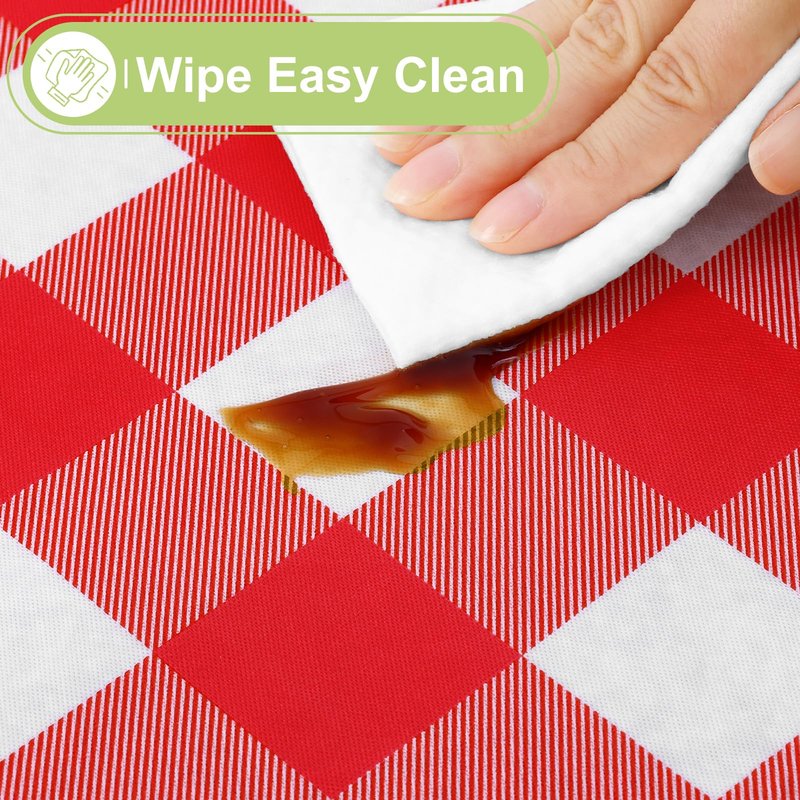 Smiry Rectangle Table Cloth, Waterproof Vinyl Tablecloths with Flannel Backing, Wipeable Buffalo Plaid Table Cover for Picnic, Indoor and Outdoor (Red & White, 60"x84")