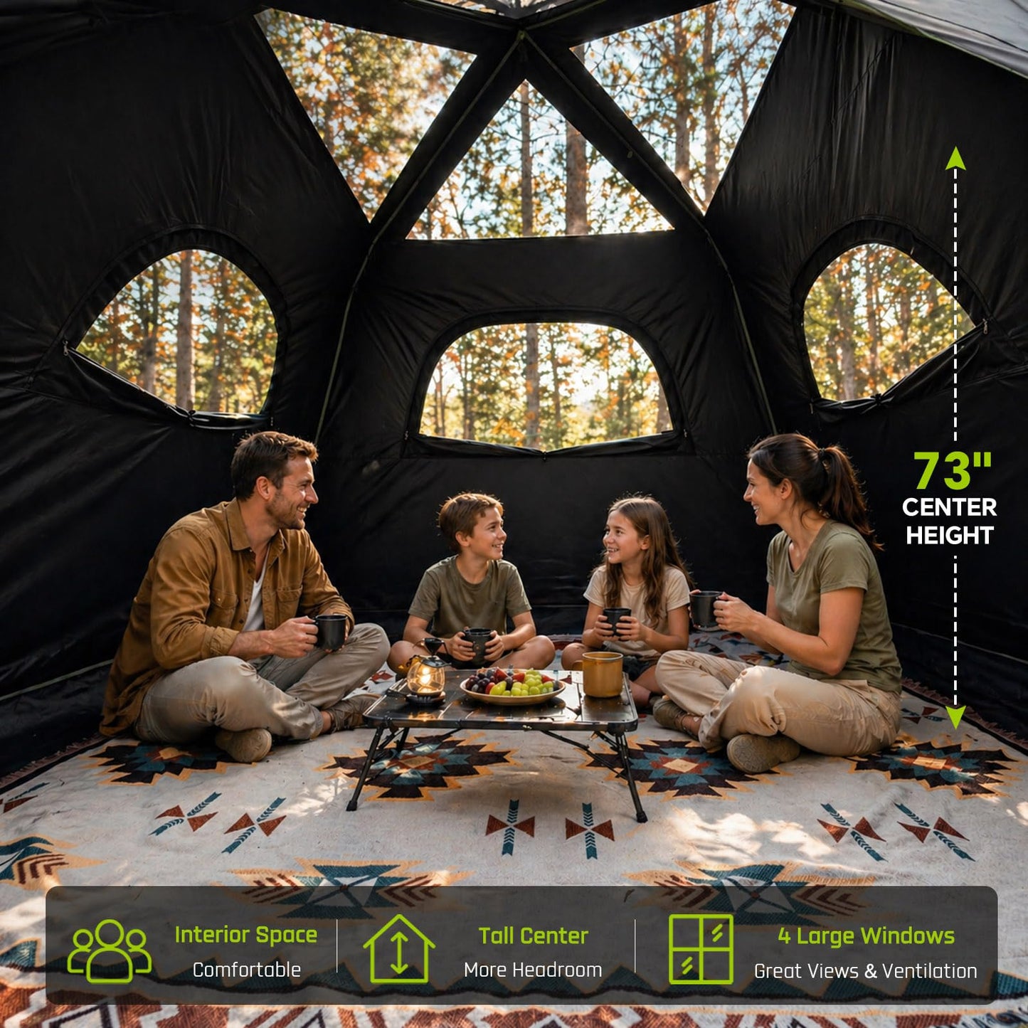 HINSTANT Camping Tent, 6 Person Blackout Instant Tents for Camping with Top Rainfly, 60s Easy Setup, Waterproof & Light-Blocking Cabin Tent for Family with Expandable Carry Bag, Upgraded Ventilation