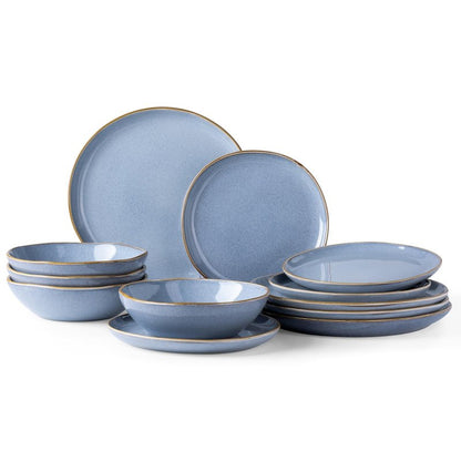 AmorArc Ceramic Dinnerware Sets,Handmade Reactive Glaze Stoneware Plates and Bowls Sets,Highly Scratch Resistant | Dishwasher & Microwave Safe Dishes Set,Service for 4 (12pc)