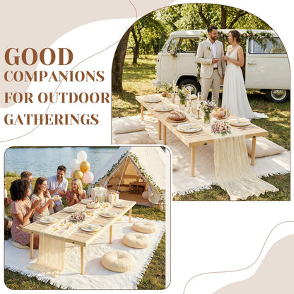 Novabright Boho Picnic Kit 22'' x 44'' Folding Picnic Table 91" x 71" Extra Large Outdoor Boho Blanket with Beige Table Runner and 6 Napkins for Camping Wedding Birthday Baby Shower Party Decor