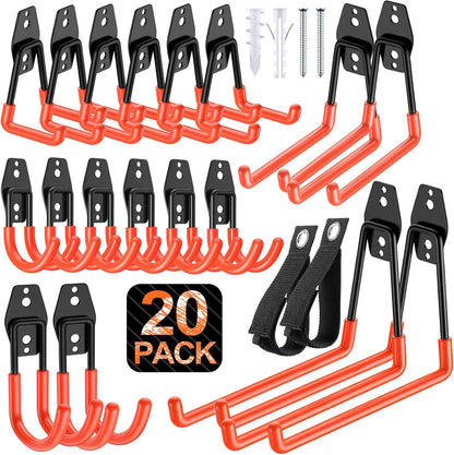 Skiennix Heavy Duty Garage Hooks - Solid Steel Wall Mount Hangers with Anti-Slip Coating | 20 Pack for Organizing Tools