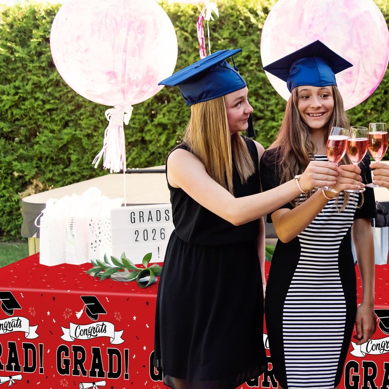 QZYL 2 PCS Graduation Tablecloth, 108" X 54" Red Graduation Table Decorations 2026, Disposable Plastic Tablecover for Grad Decor Party Supplies, Rectangle Table Cloths for Class 2026 Congrats Grad