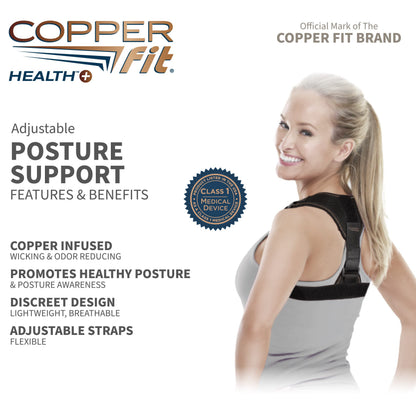 Copper Fit Health Unisex Posture Support, Adjustable,Black