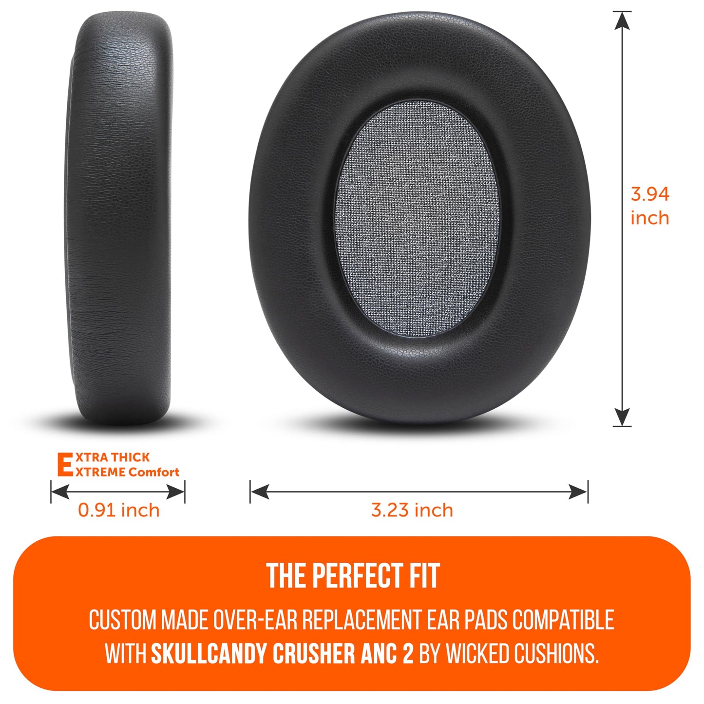 WC PadZ Crusher ANC 2 - Premium Replacement Earpads for Skullcandy Crusher ANC 2 Over-Ear Headphones by Wicked Cushions | Enhanced Comfort & Sound Isolation | Black