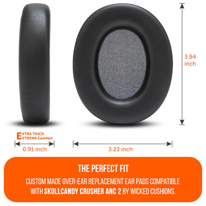WC PadZ Crusher ANC 2 - Premium Replacement Earpads for Skullcandy Crusher ANC 2 Over-Ear Headphones by Wicked Cushions | Enhanced Comfort & Sound Isolation | Black