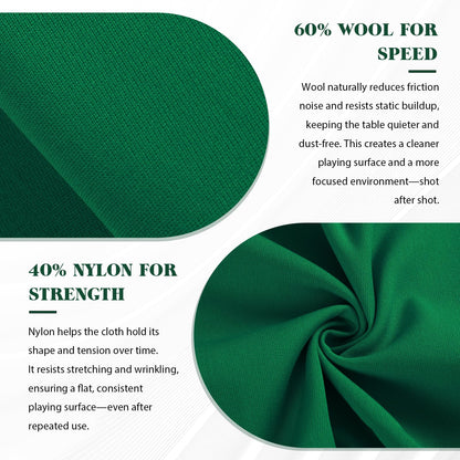 Boshen Worsted Blend Billiard Cloth Pool Table Felt Fast Speed for 7' 8' 9' Pool Table Pre Cut Bed & Rails
