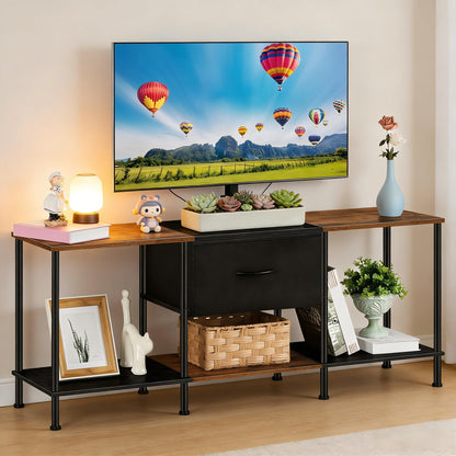 Vrisa TV Stand for 50/55 inch Television Entertainment Center with Storage Fabric Cabinet and Shelves Modern TV Console for Living Room Bedroom, Black+Grey